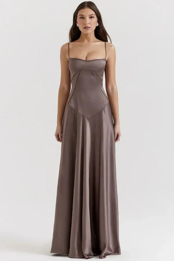 Women's Maxi Satin Party Dress – Taupe