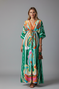 Women's Maxi Dress – V-Neck & Batwing Sleeve | Elegant Occasion Dress