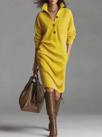 Women's Midi Jumper Dress – Ribbed & Button-Front | Winter Jumper Dress