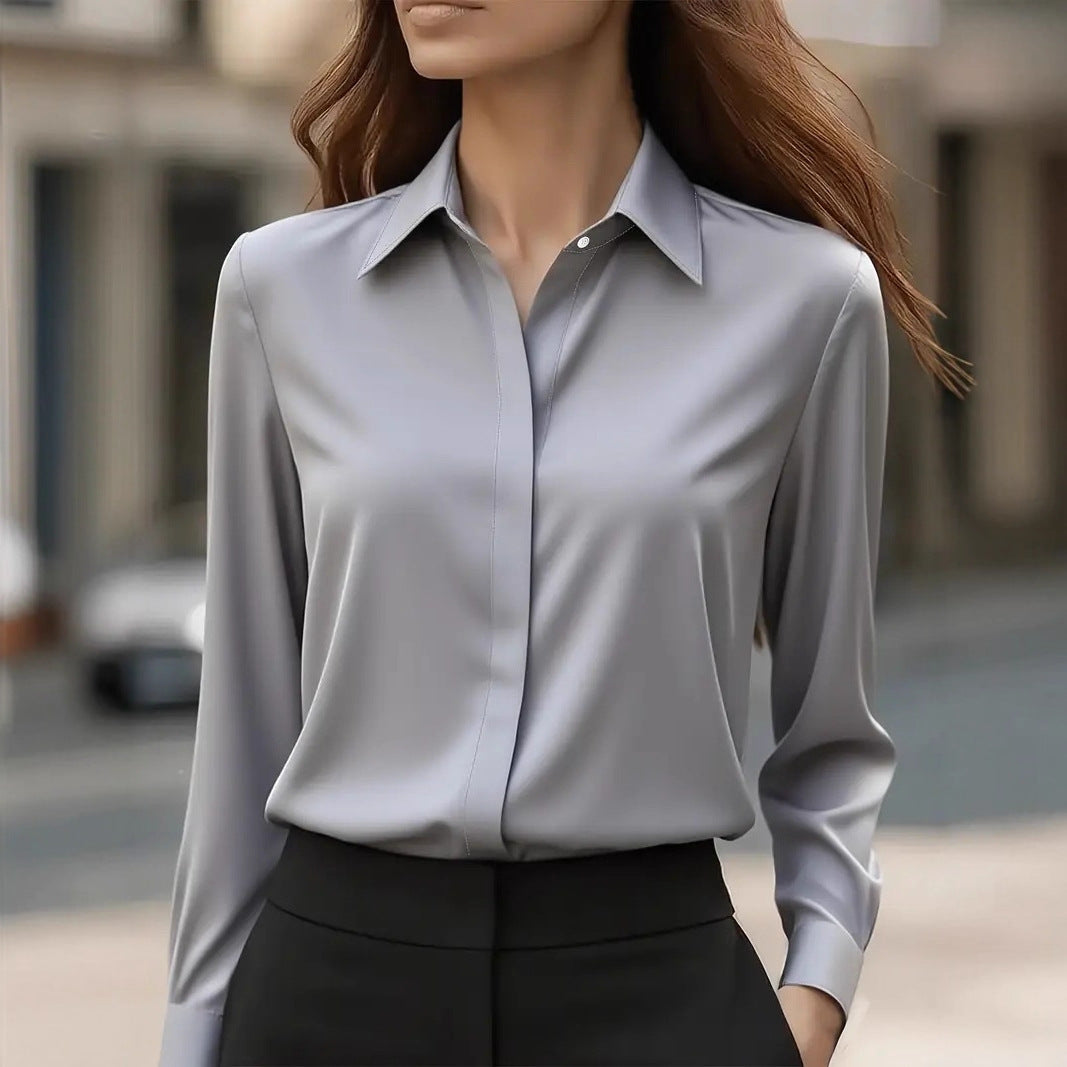 Women's Satin Blouse – Grey