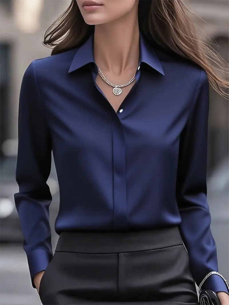 Women's Satin Blouse – Dark Blue