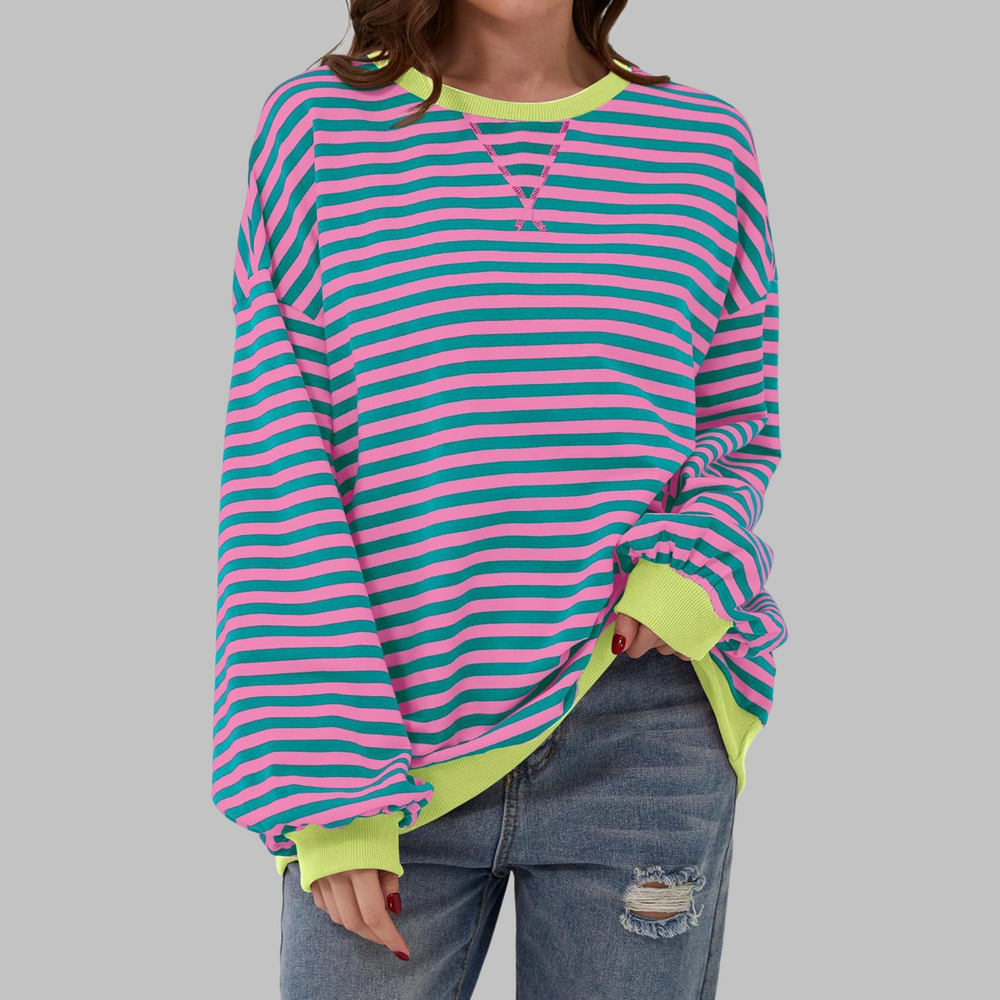 Women's Relaxed Fit Striped Sweatshirt – Pink