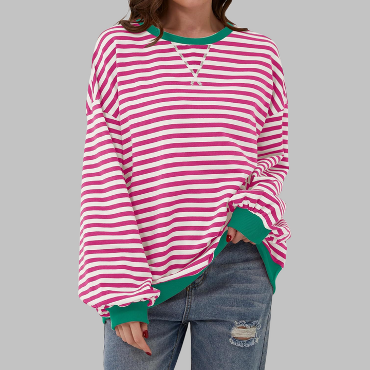 Women's Relaxed Fit Striped Sweatshirt – Rose Pink