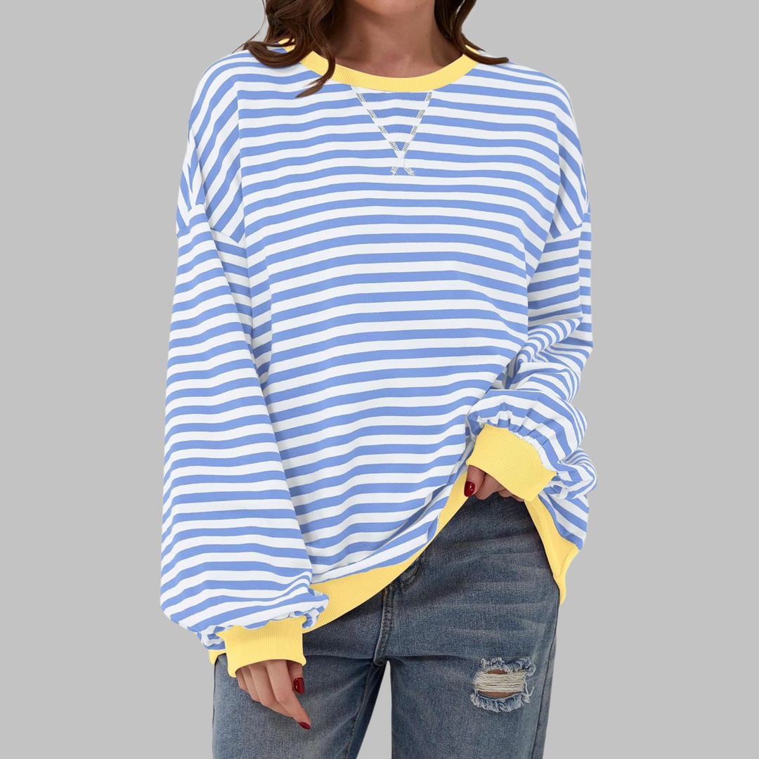 Women's Relaxed Fit Striped Sweatshirt – Sky Blue