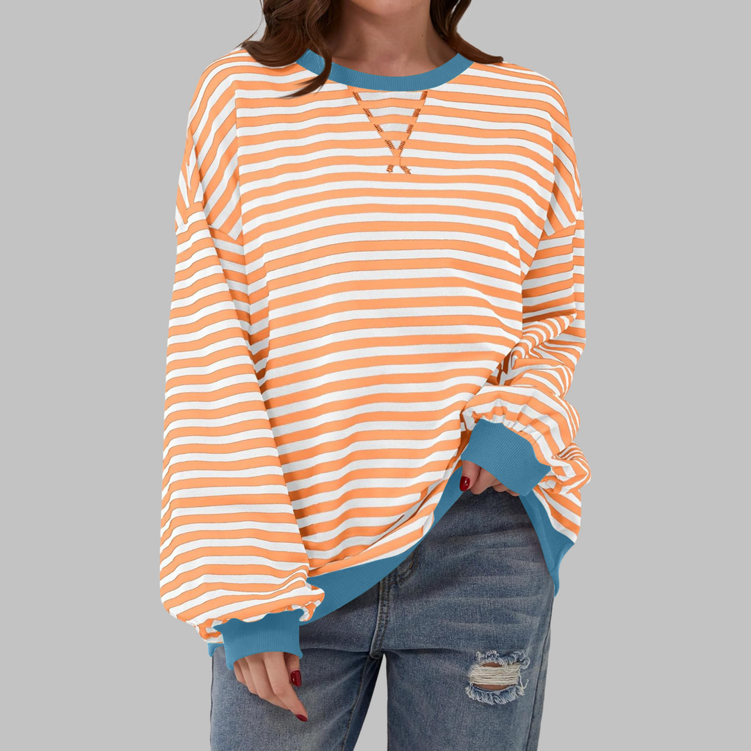 Women's Relaxed Fit Striped Sweatshirt – Orange