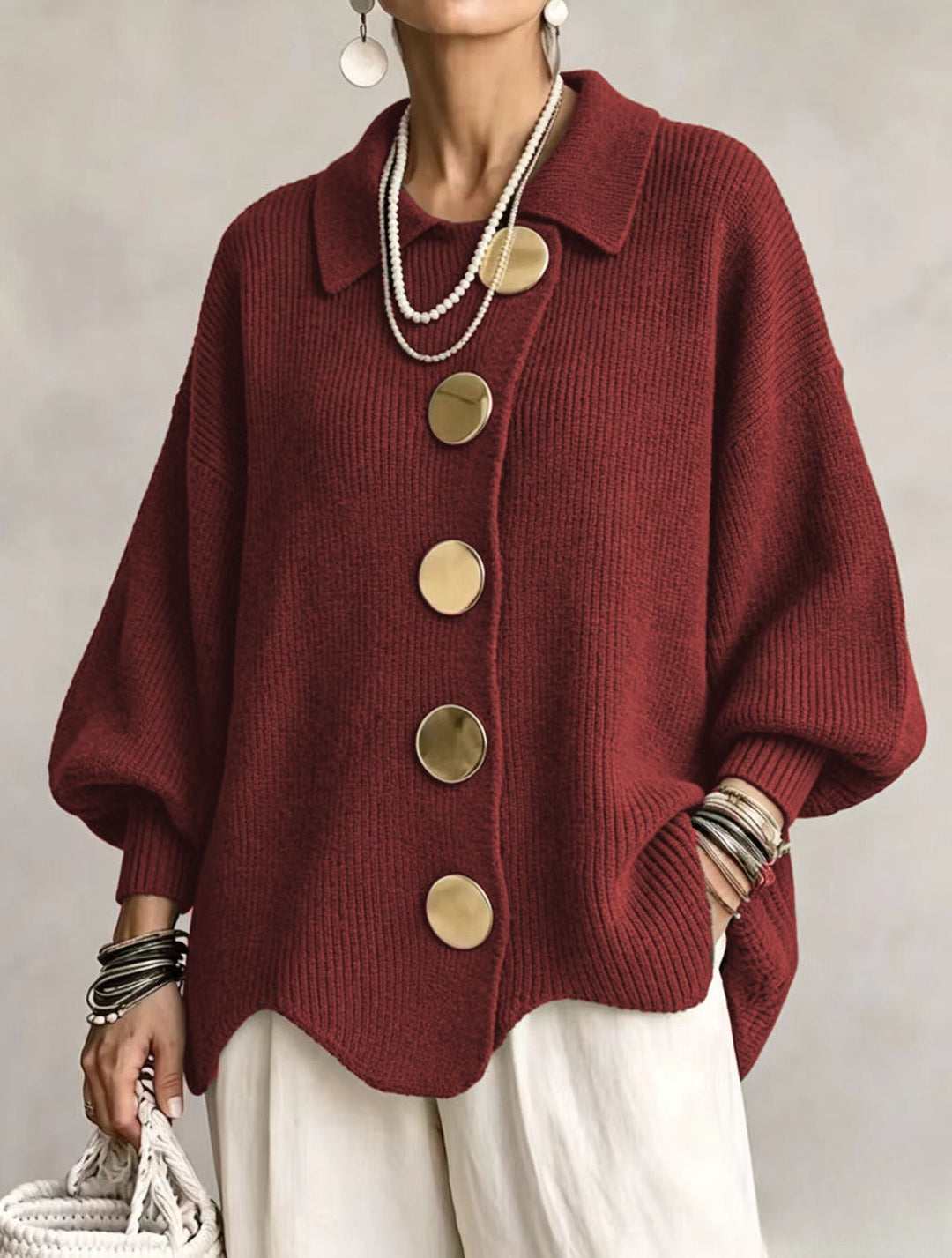 Women's Relaxed Fit Cardigan – Red