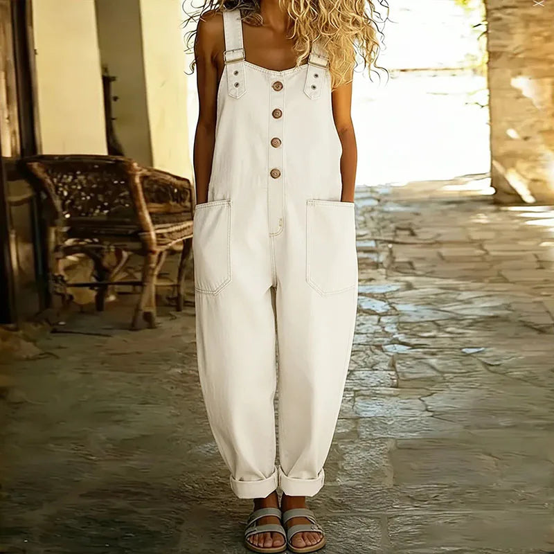 Women's Denim Jumpsuit – White