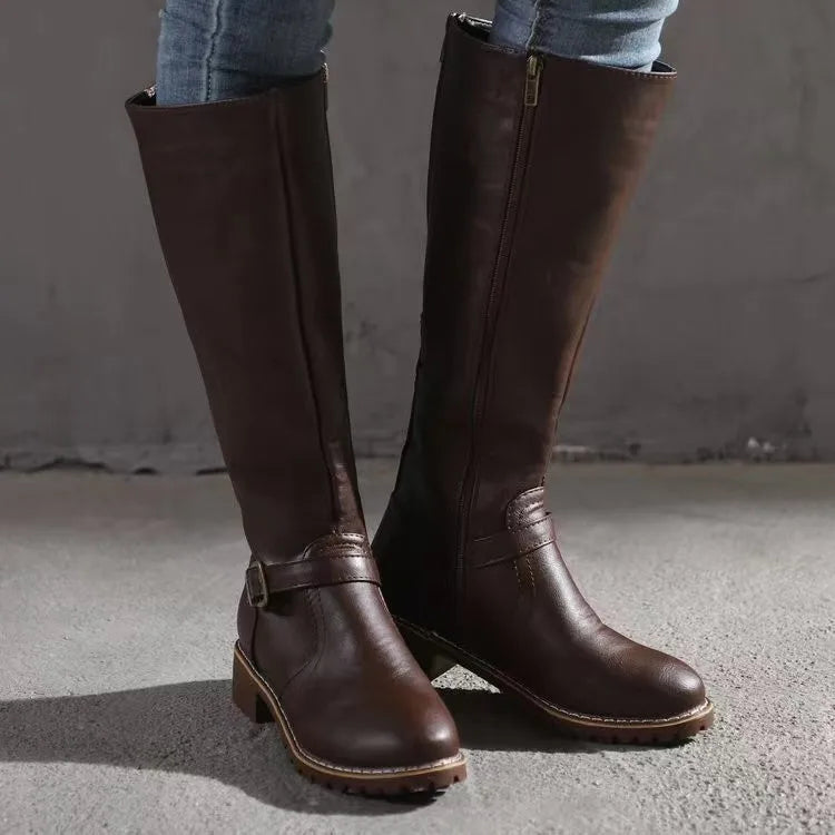 Women's Leather-Look Ankle Boots – Dark Brown