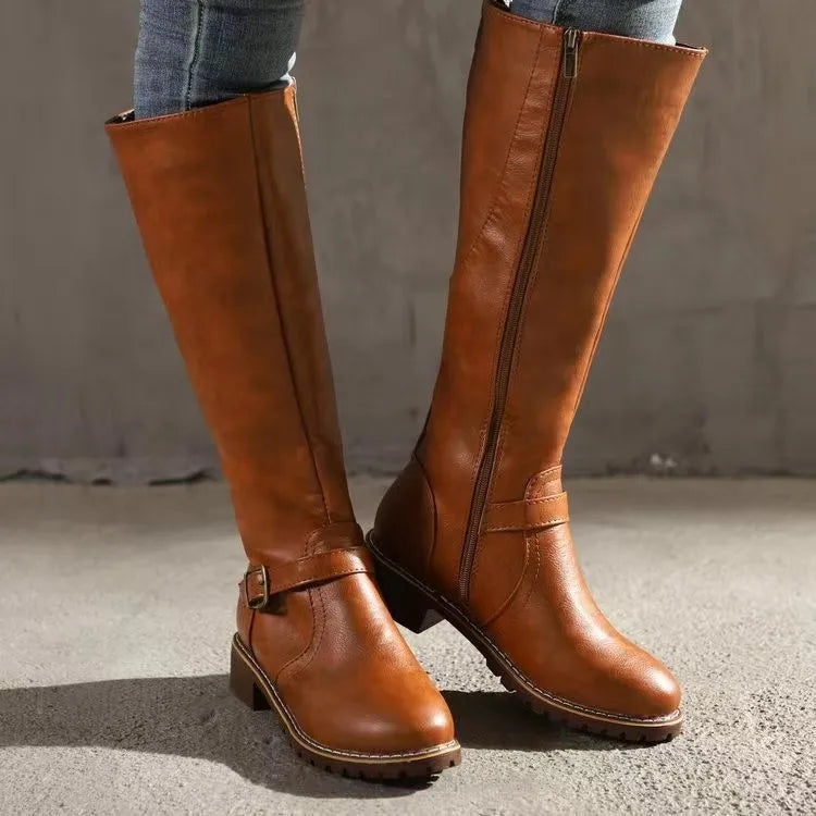 Women's Leather-Look Ankle Boots – Light Brown
