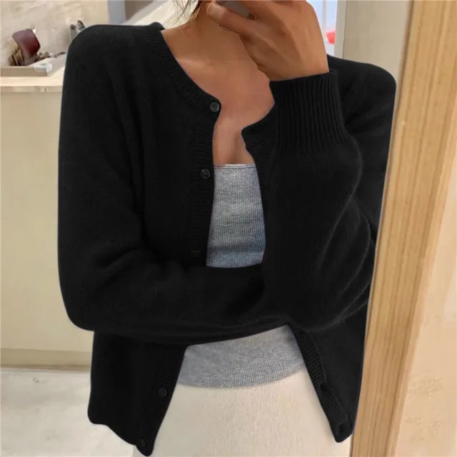 Women's Crew Neck Cardigan – Black