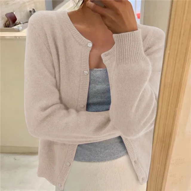 Women's Crew Neck Cardigan – Beige