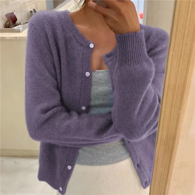Women's Crew Neck Cardigan – Purple