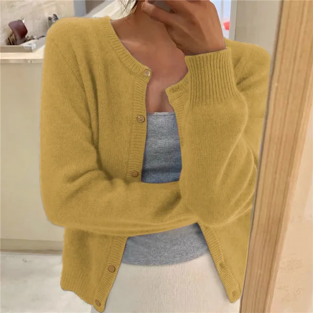 Women's Crew Neck Cardigan – Yellow