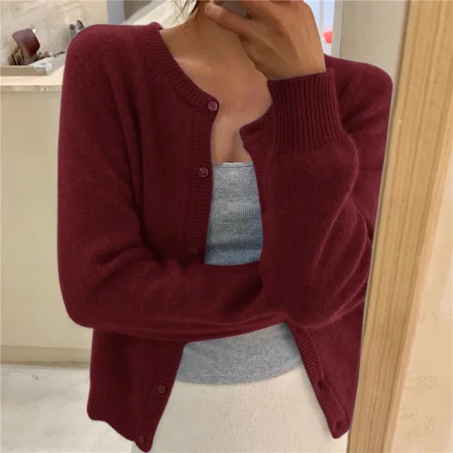 Women's Crew Neck Cardigan – Red
