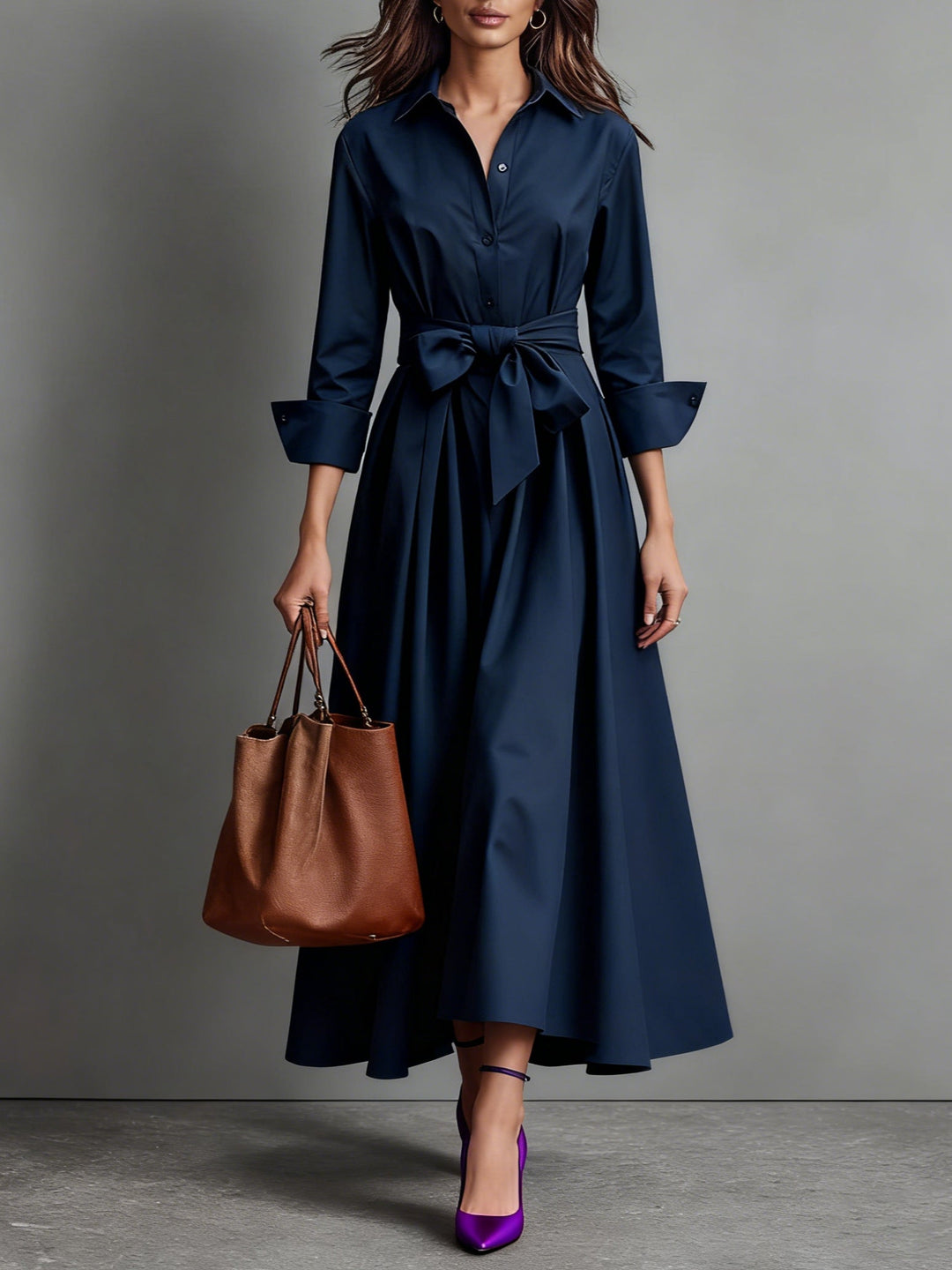 Women's Long Sleeve Maxi Dress – Navy