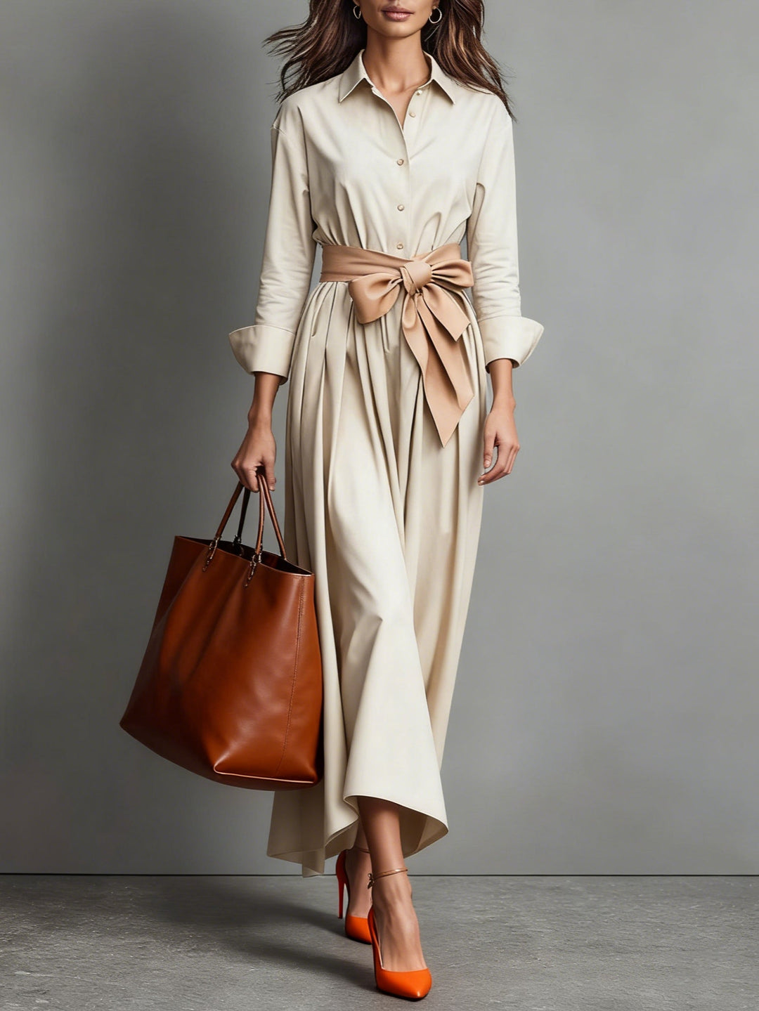 Women's Long Sleeve Maxi Dress – Beige