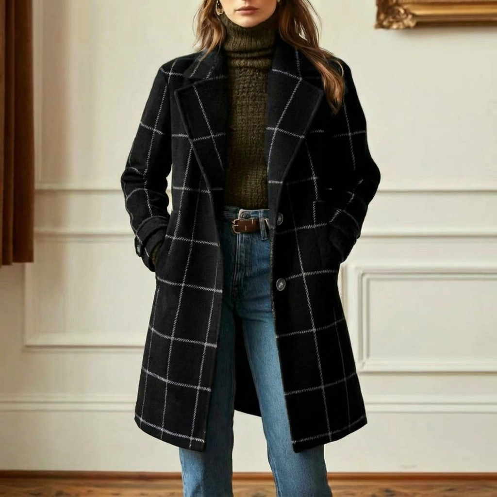 Women's Check Wool-Look Coat – Black