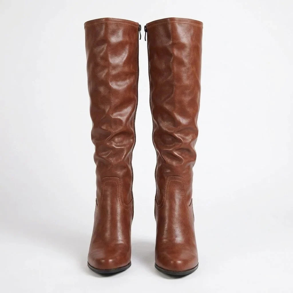 Women's Round Toe Block Heel Knee High Boots