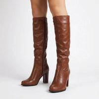 Women's Round Toe Block Heel Knee High Boots – Side Zip & Platform Sole | Long Winter Boots