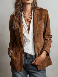 Women's Suede-Look Blazer – with Pockets & Button-Front | Office & Christmas Party Blazer