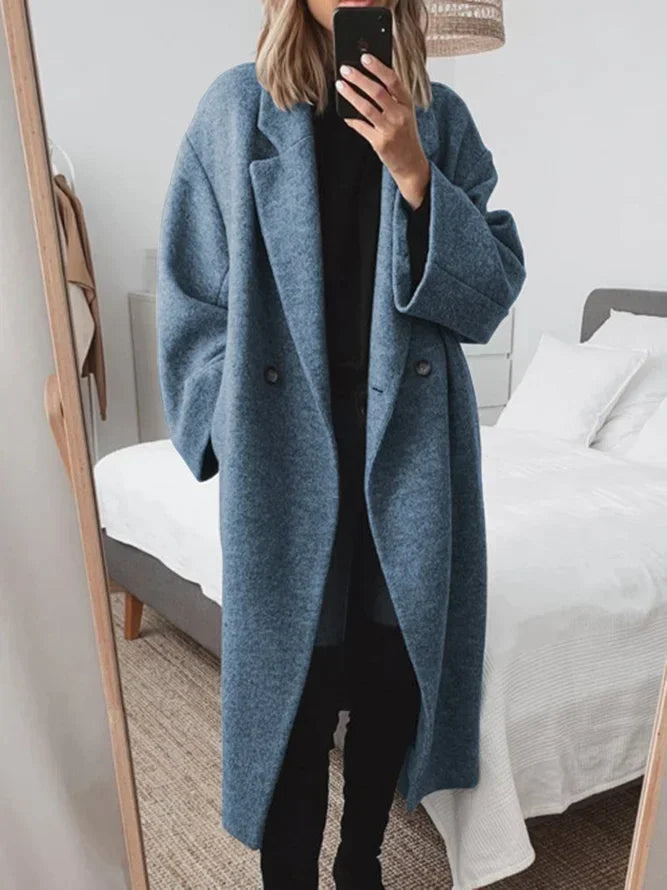 Women's Tailored Long Coat – Blue
