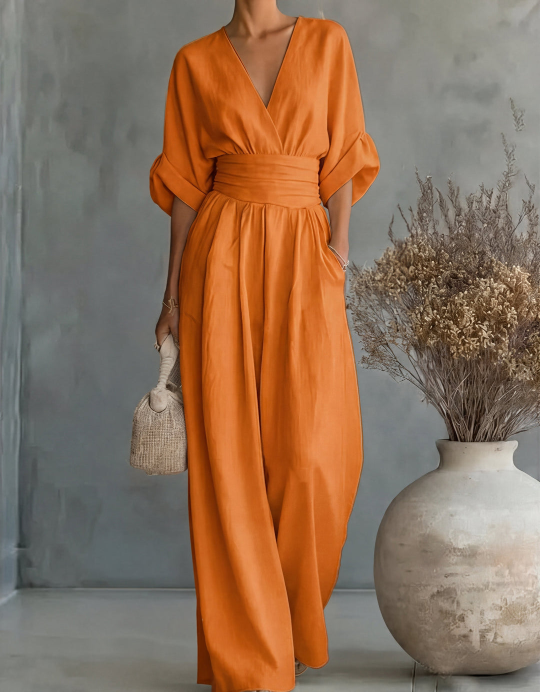 Women's Wide-Leg Jumpsuit – Orange