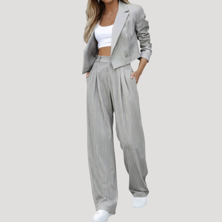Women's Two-Piece Striped Trouser Suit – Grey