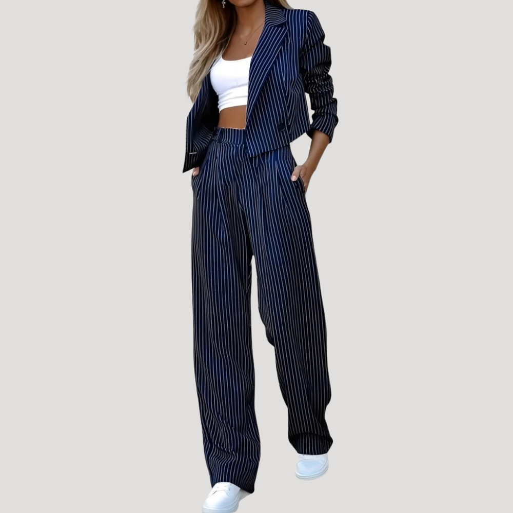 Women's Two-Piece Striped Trouser Suit – Blue