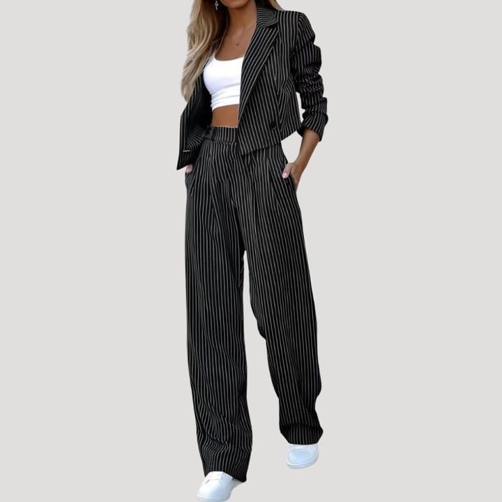 Women's Two-Piece Striped Trouser Suit – Black