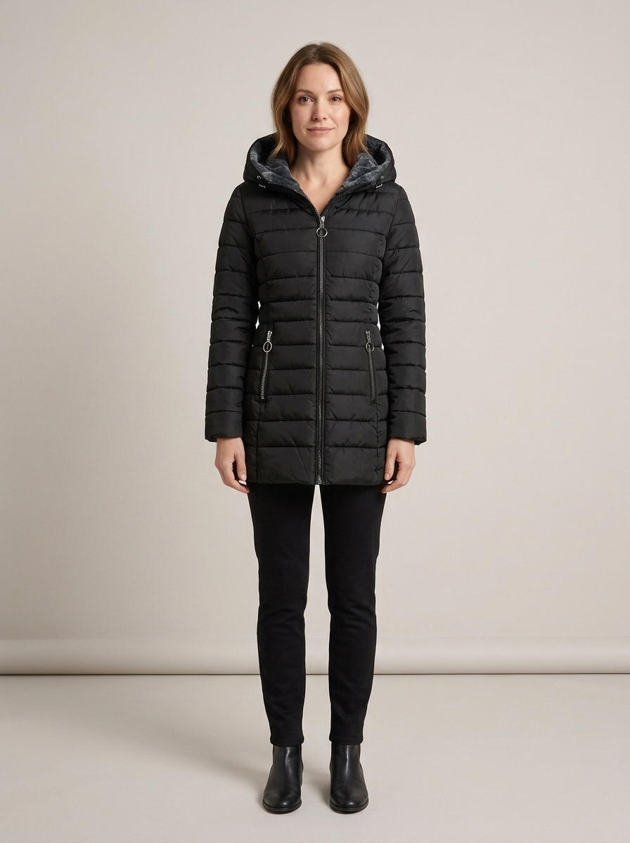Women's Faux Fur Quilted Puffer Jacket – Black