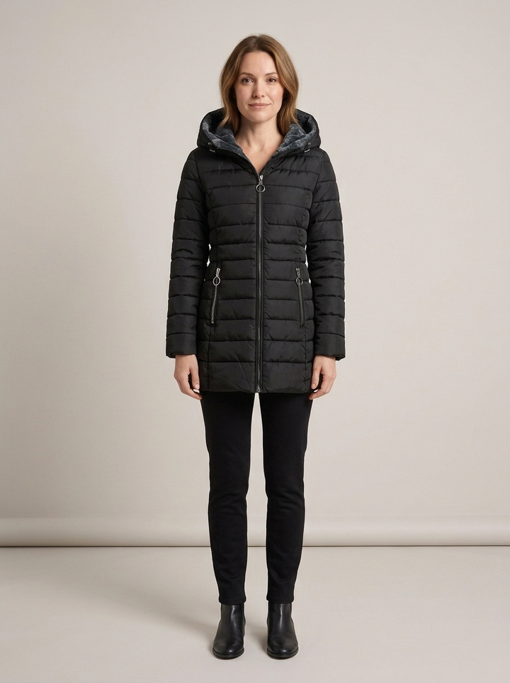 Women's Faux Fur Quilted Puffer Jacket – Black