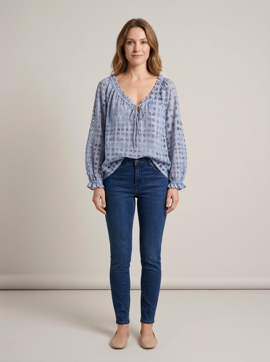 Women's Lace V-Neck Blouse – Misty Blue