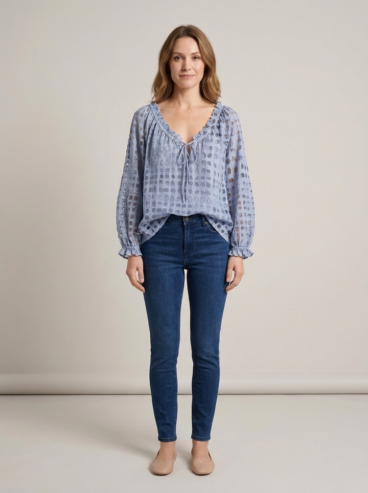 Women's Lace V-Neck Blouse – Misty Blue