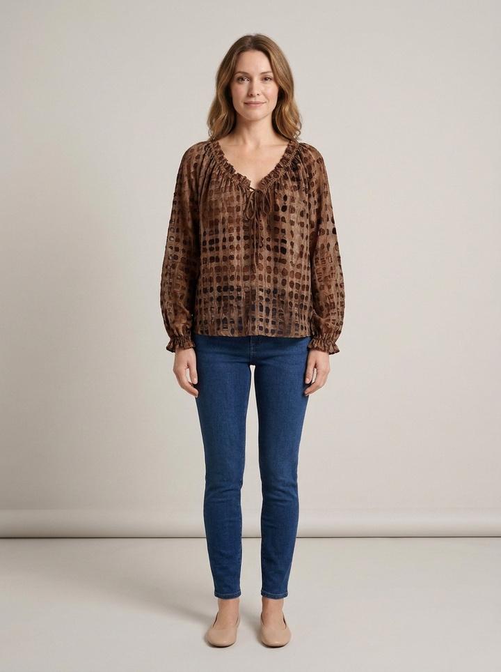 Women's Lace V-Neck Blouse – Brown