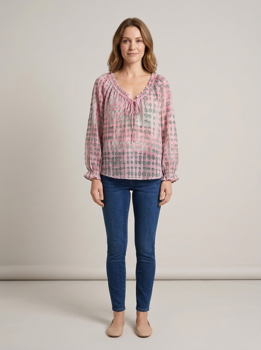 Women's Lace V-Neck Blouse – Pink