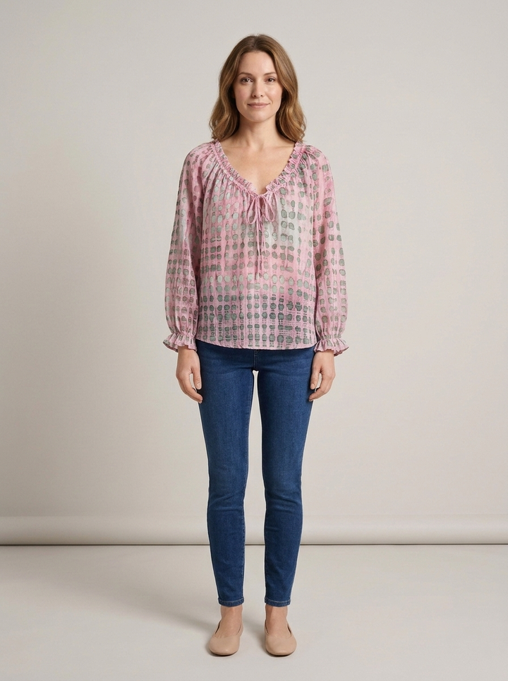 Women's Lace V-Neck Blouse – Pink