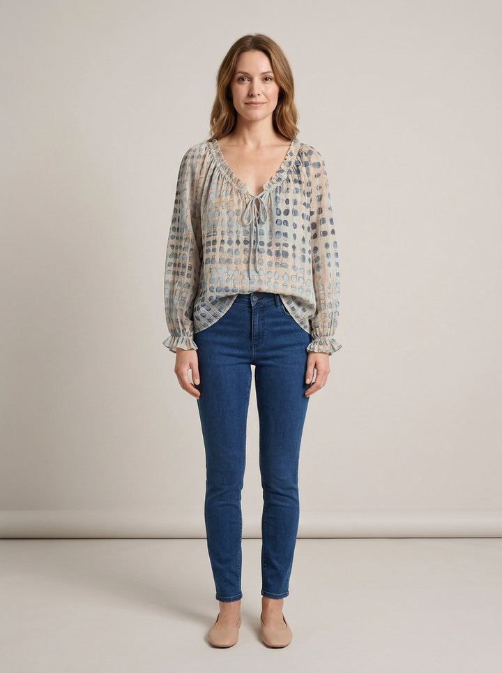 Women's Lace V-Neck Blouse – Blue