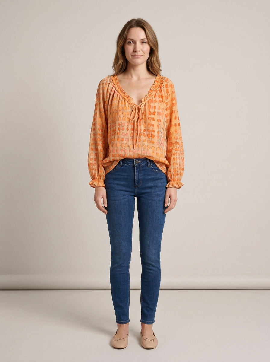 Women's Lace V-Neck Blouse – Orange