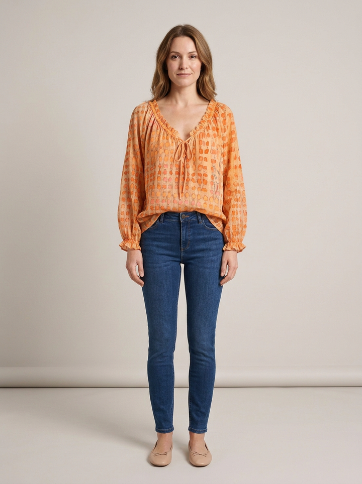 Women's Lace V-Neck Blouse – Orange