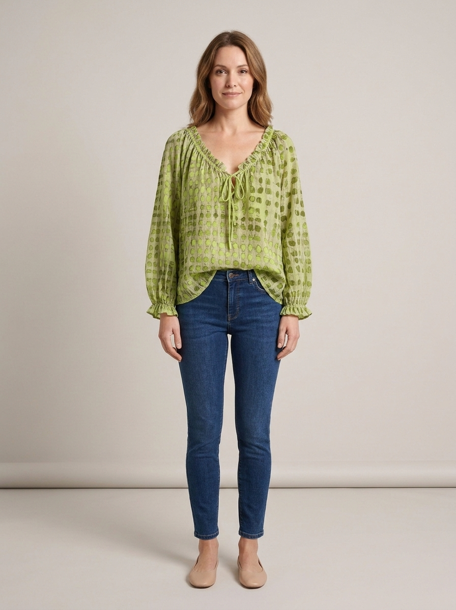 Women's Lace V-Neck Blouse – Green