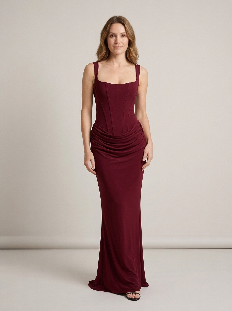 Women's Maxi Draped Party Dress – Burgundy