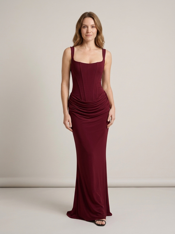 Women's Maxi Draped Party Dress – Burgundy