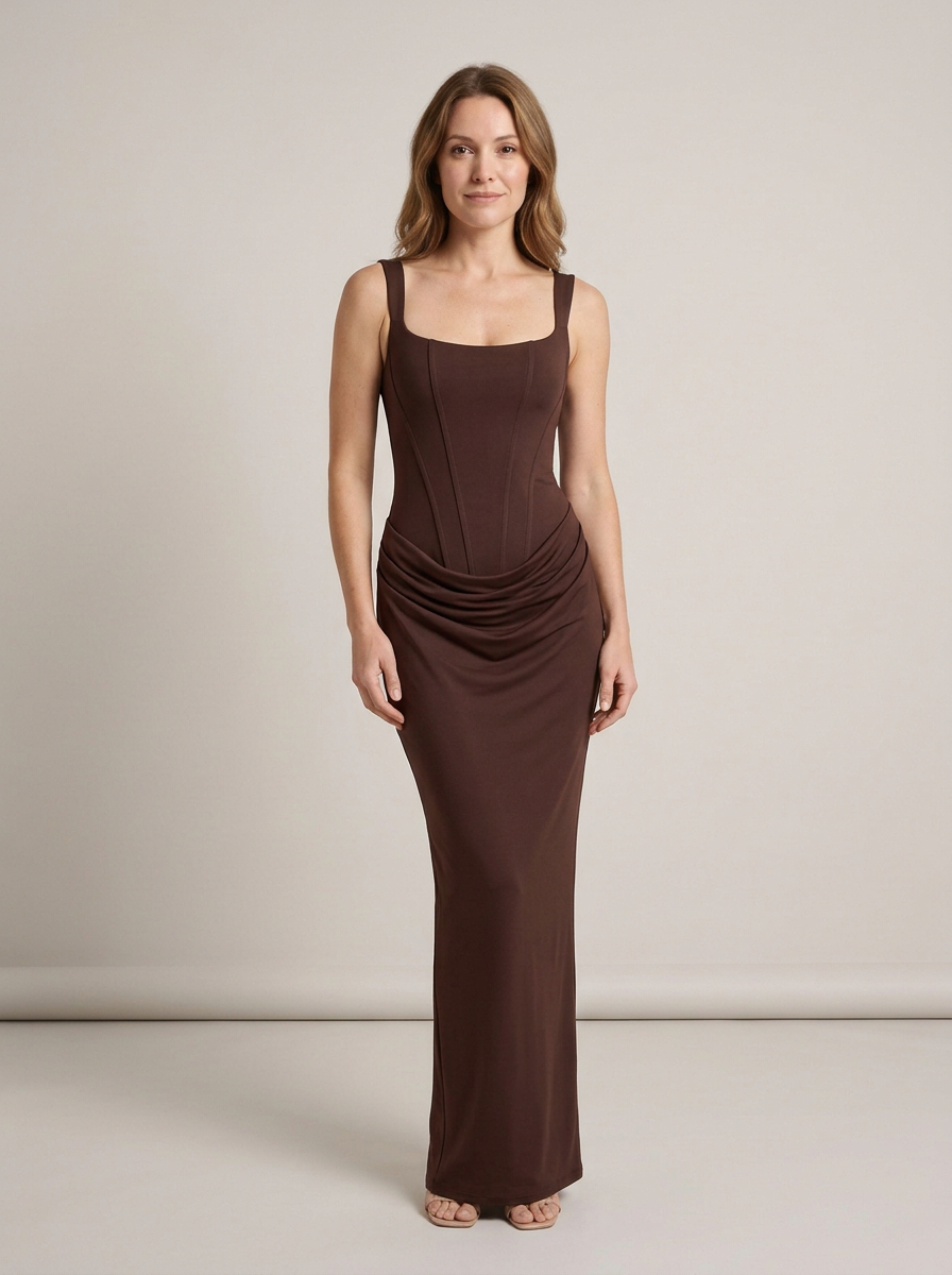 Women's Maxi Draped Party Dress – Brown