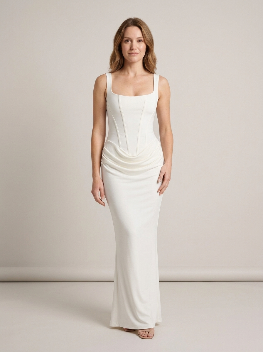 Women's Maxi Draped Party Dress – White