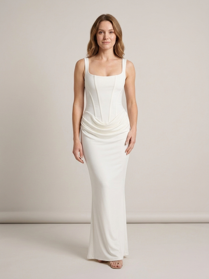 Women's Maxi Draped Party Dress – White