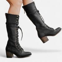 Women's Block Heel Lace-Up Knee High Boots – Lightweight | Long Winter Boots