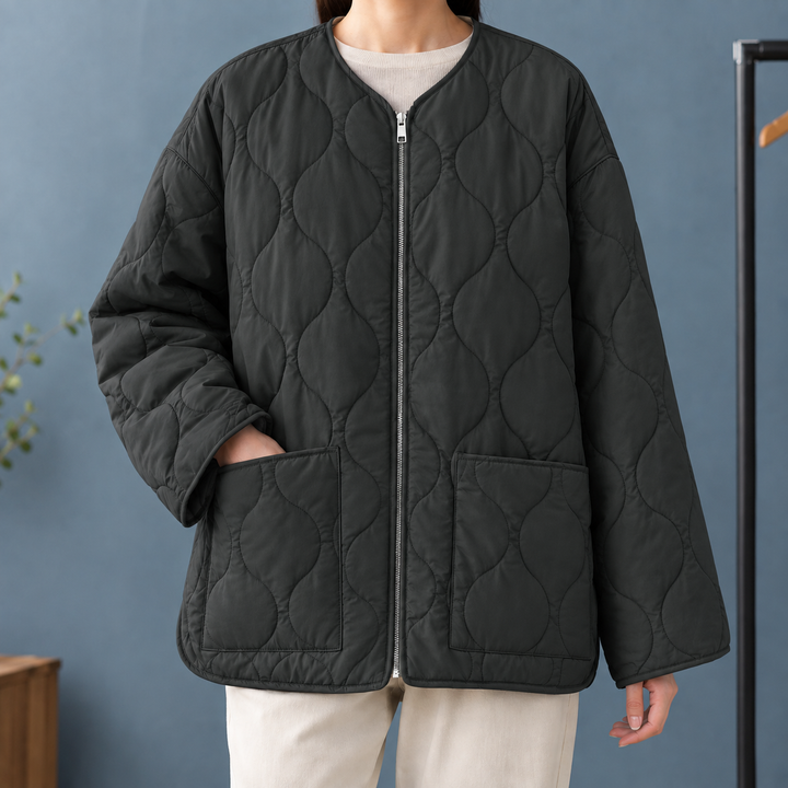 Women's Quilted Puffer Jacket – Square Pocket Black
