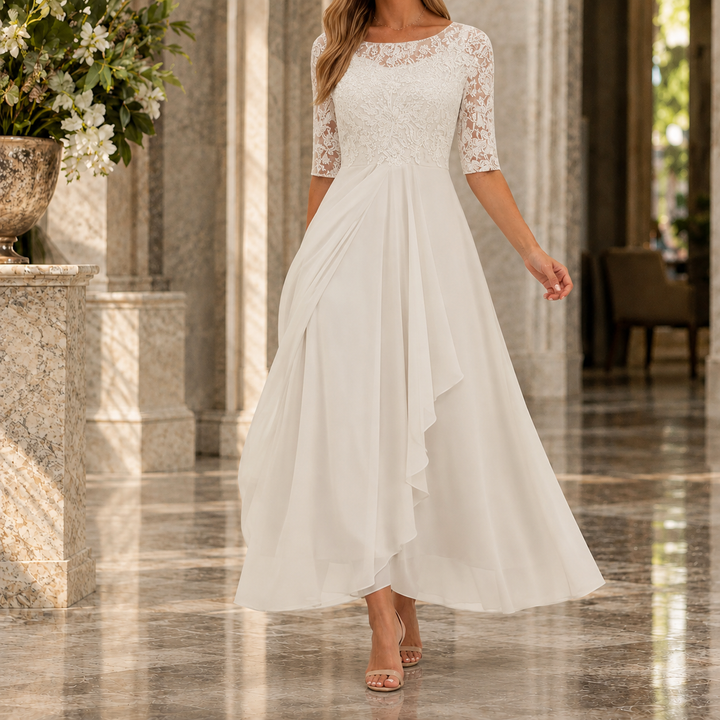Women's Midi Lace Party Dress – White