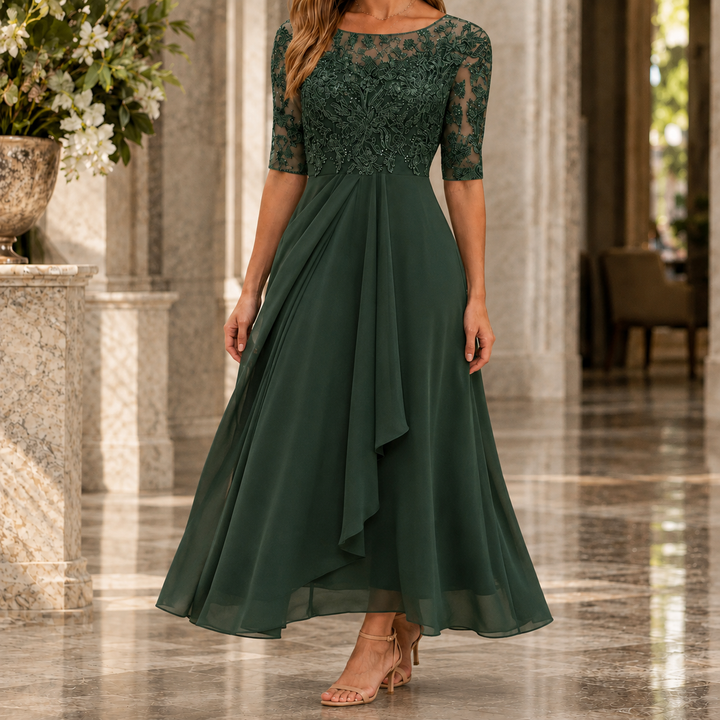 Women's Midi Lace Party Dress – Green