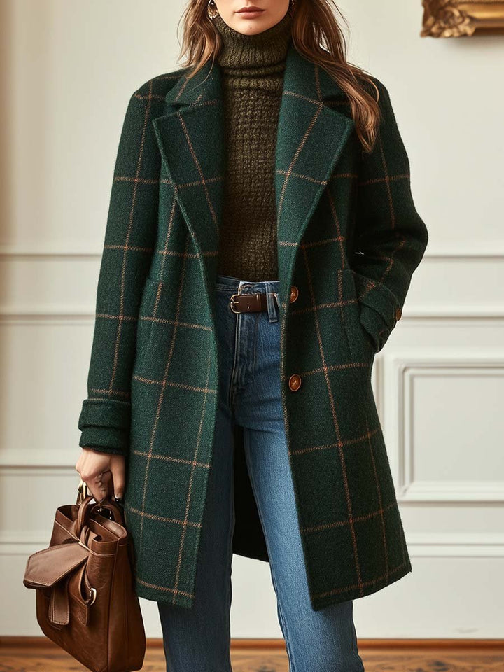 Women's Check Wool-Look Coat – Forest Green